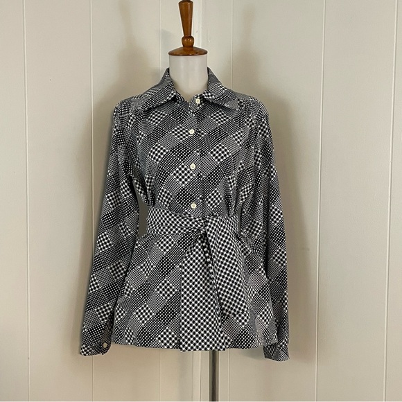 Vintage Jackets & Blazers - Vintage Button Down Blouse Women's L Long Sleeve‎ Belted